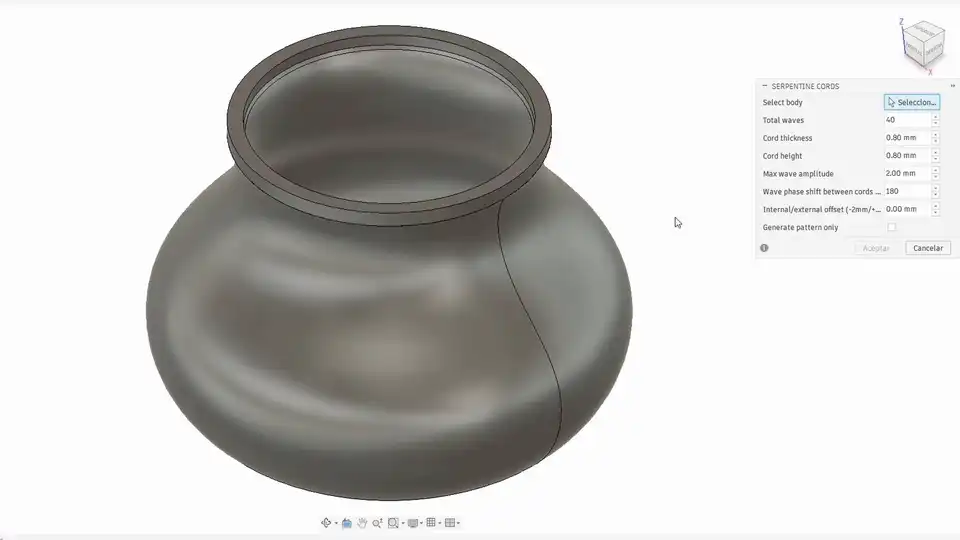 El cordón envolviendo la pieza de forma continua